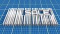 Bar code on blue print backdrop with sale word Royalty Free Stock Photo