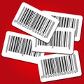 Bar code labels on red background