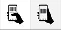 Bar code mobile phone scan illustration. Hand holding phone scanning Bar code for payment and order illustration. Bar codes vector