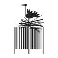 Bar code stork nest - simple black white graphic