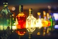 Bar counter with bottles in blurred background Royalty Free Stock Photo