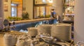 Bar counter with clean dishes close up Royalty Free Stock Photo