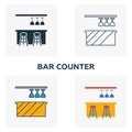 Bar Counter icon set. Four elements in diferent styles from bar and restaurant icons collection. Creative bar counter icons filled Royalty Free Stock Photo