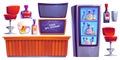 Bar counter interior furniture vector cartoon set Royalty Free Stock Photo