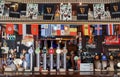 Bar counter and raw of taps for pouring beer in bar interior Royalty Free Stock Photo