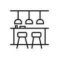 Bar counter with stools thin line icon. Street food retail. Mobile coffee house, bar, shop. Vector linear style icon