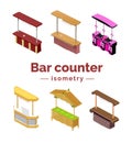 Bar counters in isometric isolated. Objects. Vector set illustration