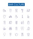 Bar culture line icons signs set. Design collection of Bar, Culture, Alcohol, Drinks, Music, Friends, Pub, Beer outline Royalty Free Stock Photo