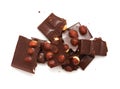 A bar of dark chocolate with hazelnuts Royalty Free Stock Photo
