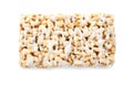 Bar of delicious rice crispy treat isolated on white Royalty Free Stock Photo