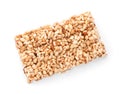 Bar of delicious rice crispy treat isolated on white, top view Royalty Free Stock Photo