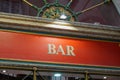 Bar french vintage sign text on retro facade wall pub in city street storefront building coffee entrance Royalty Free Stock Photo