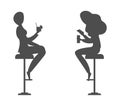 Silhouette of girls sitting on a bar stool on a white background. Vector illustration