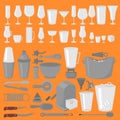 Bar Glassware Cocktails, Beer and Wine Glasses. Flat Barman Tools. Bartender equipment. Isolated instrument icon