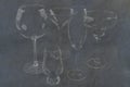 Bar Glassware sketched in chalk on blackboard Royalty Free Stock Photo