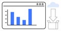 Data Visualization and Cloud Storage Integration Concept with Bar Graph and Download Box Icon Royalty Free Stock Photo