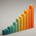 Bar graph featuring eight ascending columns in a gradient from teal to orange, Royalty Free Stock Photo