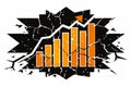 bar graph with a jagged line superimposed on top, set against a cracked patterns