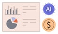 Data Visualization with Bar Graph, Pie Chart, AI, and Financial Symbols Royalty Free Stock Photo