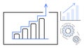 Business Growth Chart with Bar Graph, Gears, and Arrow Representing Strategy and Productivity Royalty Free Stock Photo