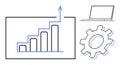 Growth Chart with Bar Graph, Laptop, and Gear Representing Business Progress and Optimization Royalty Free Stock Photo
