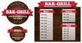 Bar grill restaurant menu set Royalty Free Stock Photo