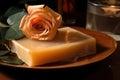 Bar of handmade soap with flowers. Generative ai