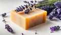 Bar of handmade soap with lavender. Organic product for skin care