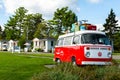 Cute red Volkswagen Westfalia Camper sign for the Salt Cottages at 20 ME-3 Royalty Free Stock Photo