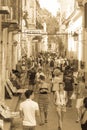 Bar La Bodeguita del medio, on Obispo street. Tourists walking i