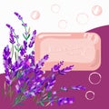 A bar of lavender-scented soap and flowers Royalty Free Stock Photo