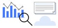 Data Analysis and Cloud Storage Concept with Graph, Magnifying Glass, and Documents Royalty Free Stock Photo