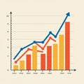 Bar and line graph illustration featuring vertical bars and intersecting lines