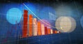 Bar and line graphs with data points image over blue and orange background