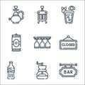Bar line icons. linear set. quality vector line set such as bar, coffee grinder, soda, closed, glasses, beer can, cocktail,
