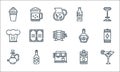 Bar line icons. linear set. quality vector line set such as martini, drink, hookah, cigarette, beer bottle, chef hat, whisky, soda