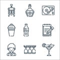 Bar line icons. linear set. quality vector line set such as martini, glasses, waiter, order, soda, cocktail shaker, turntable,