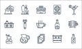 Bar line icons. linear set. quality vector line set such as wine, poker cards, coffee grinder, beer box, lemonade, bar counter,