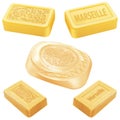 Set of illustrations of marseille soap bars, yellow-orange color.