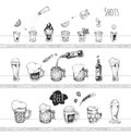 Bar menu design. Vector icons of beer and shots