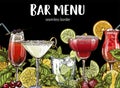 Bar menu, seamless cocktails border