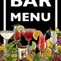 Bar menu, seamless cocktails border