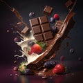 Bar of milk chocolate. Delicious mouthwatering bar of chocolate with berries.