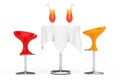 Bar Modern Stools near Table with Red Tropical Cocktails. 3d Re Royalty Free Stock Photo