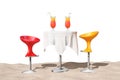 Bar Modern Stools near Table with Red Tropical Cocktails on the Royalty Free Stock Photo