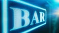 Bar neon sign in night opened local pub, LED screen shines brightly, late hours Royalty Free Stock Photo