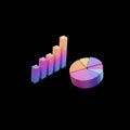 Bar and pie charts rendered in a 3D style on a black background. The bar chart has Royalty Free Stock Photo