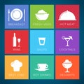 Bar and restaurant flat style vector icon set.