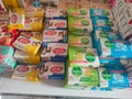 kediri, Indonesia-28 July 2023: bar soap, anti-battery soap in Indonesia known as the Lifeboy brand on supermarket display shelves Royalty Free Stock Photo