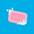 Bar of soap with foam isolated on white background. Vector illustration Royalty Free Stock Photo